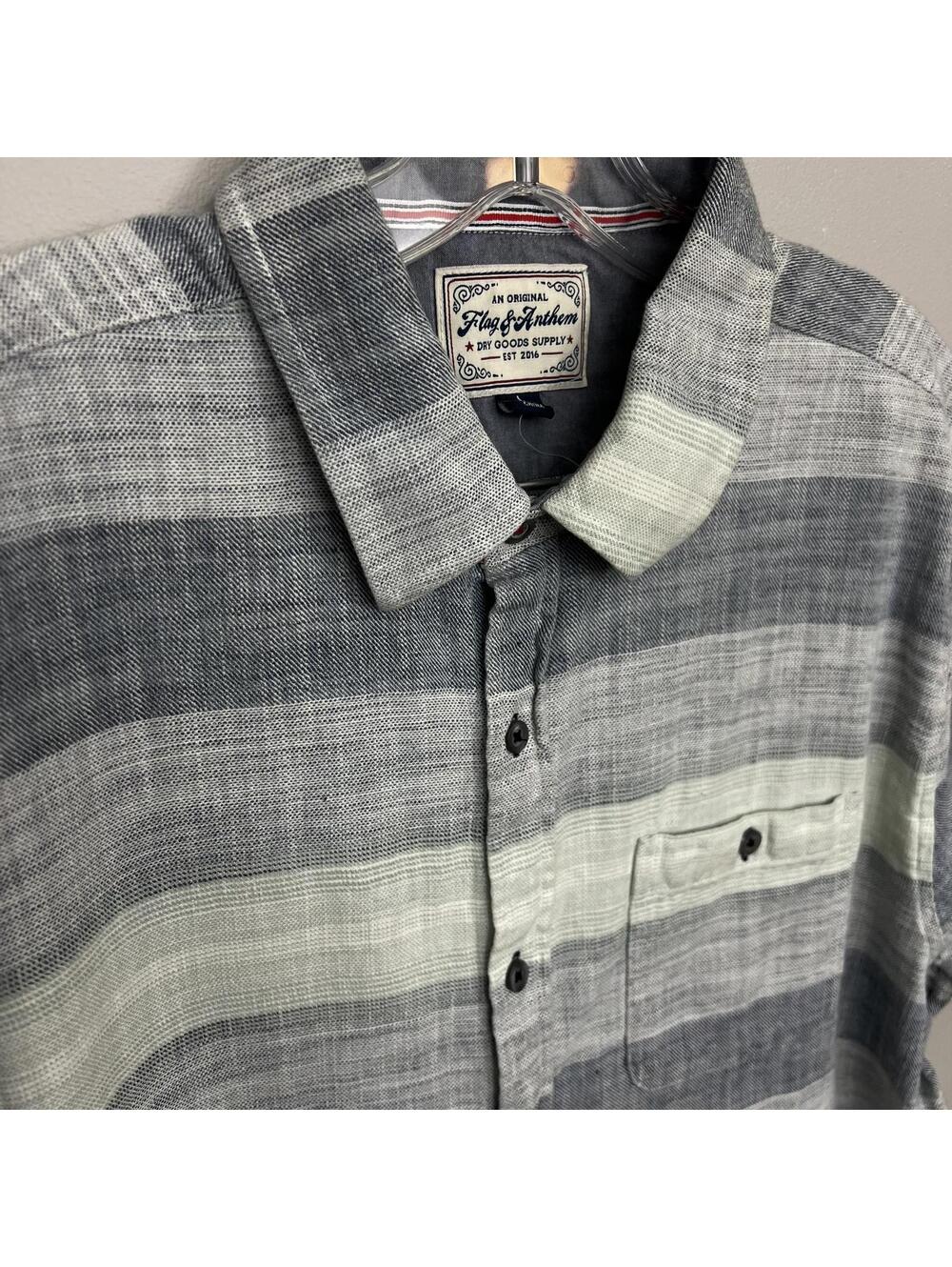 Flag & Anthem Short Sleeve Button Down Shirt mens Large Gray Blue Striped Cotton - Picture 7 of 8